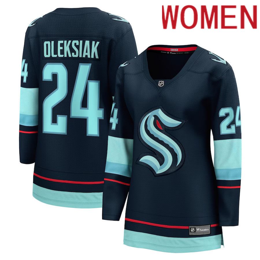 Women Seattle Kraken #24 Jamie Oleksiak Fanatics Branded Deep Sea Blue Home Breakaway Player NHL Jersey->women nhl jersey->Women Jersey